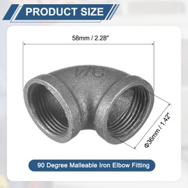 sourcing map 1"(25mm) 90 Degree Malleable Iron Elbow Fitting, Threaded Pipes Fitting Brackets Nipples for Vintage Fixtures DIY Furniture Pipe Plumbing, 1Pcs