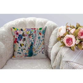 HGOD DESIGNS Watercolor Birds Peacock Elk Cotton Linen Decorative Throw Pillowcase Cushion Cover (Peacock) 18X18 Inches