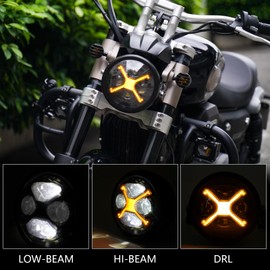 Riasdy - Faro delantero LED para motocicleta de 5.75 pulgadas con luz diurna ámbar X, haz alto y bajo, apto para Indian Scout, Dyna Wide Glide, XL1200, XG750, 883, 48, Night Road