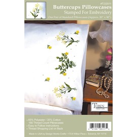 Tobin Stamped Pillowcase Pair for Embroidery, 20 by 30-Inch, Buttercups