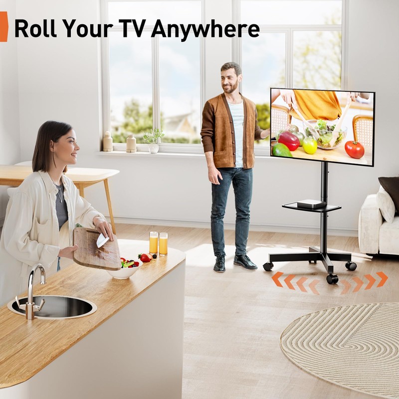 Perlegear Rolling TV Stand for 23-60 Inch LED Flat Screen/Curved