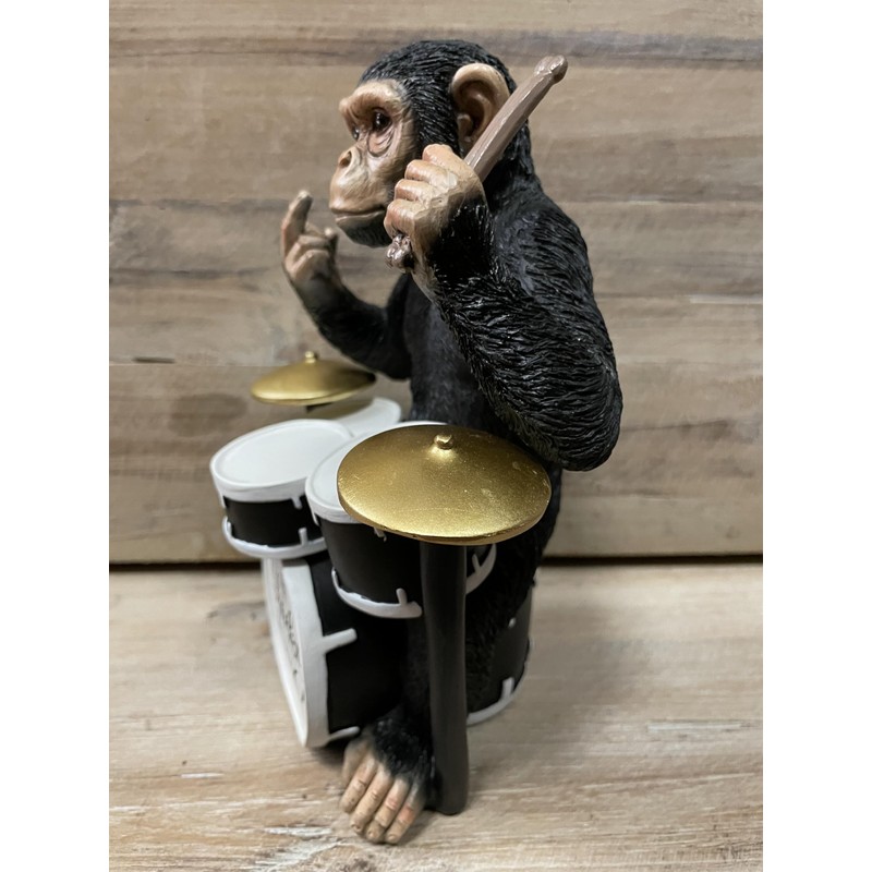 Funny Monkey Decorative Figurine, Drum Playing Monkey Statue 8 Inch