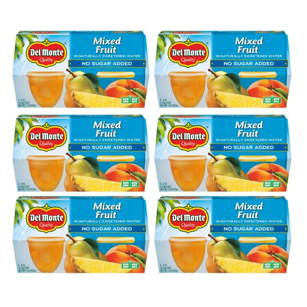 Del Monte Mixed Fruit Snack Cups in Water, No Sugar Added, 4 Ounce - 4 Count (Pack of 6)