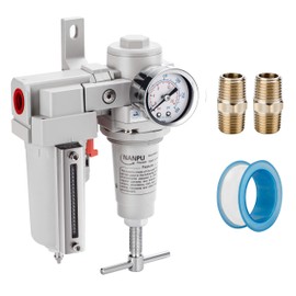 NANPU 1/2" NPT High Pressure Air Filter/Regulator Combo, T-Handle, Semi-Auto Drain, 0-300 Gauge, Metal Bowl