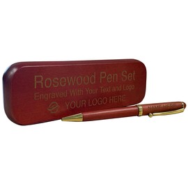 PlaqueMaker Customizable Rosewood, Maple or Bamboo Pen Set with Engraved Text and Logo, Includes Pen and Case (Rosewood)