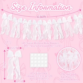 White Ribbon Bow Garland Banner, Bow Party Decortions, Girls Bow Birthday Decorations, Baby Shower Decor, Tying The Knot Bridal Shower Bachelorette Wedding Party Supplies