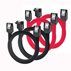 Aoiutrn SATA Cable III, 4 Pack 90 Degree Right Angle to Straight &Straight to Straight 6Gbps 7pin SATA 3.0 Data Transmission Cord with Locking Latch for Hard Drive SSD (Straight+Angled（2Black+2Red）)