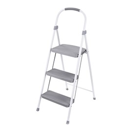 Rubbermaid 3 Step Folding Ladder, Steel Foldable Step Stool with Hand Grip, White