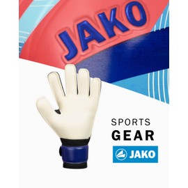 JAKO Unisex River Basic RC Protection Goalkeeper Gloves, Navy/Sky Blue/Coral, 6