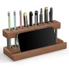 Elegant Solid Wood Pen Holder with Phone Compartment
