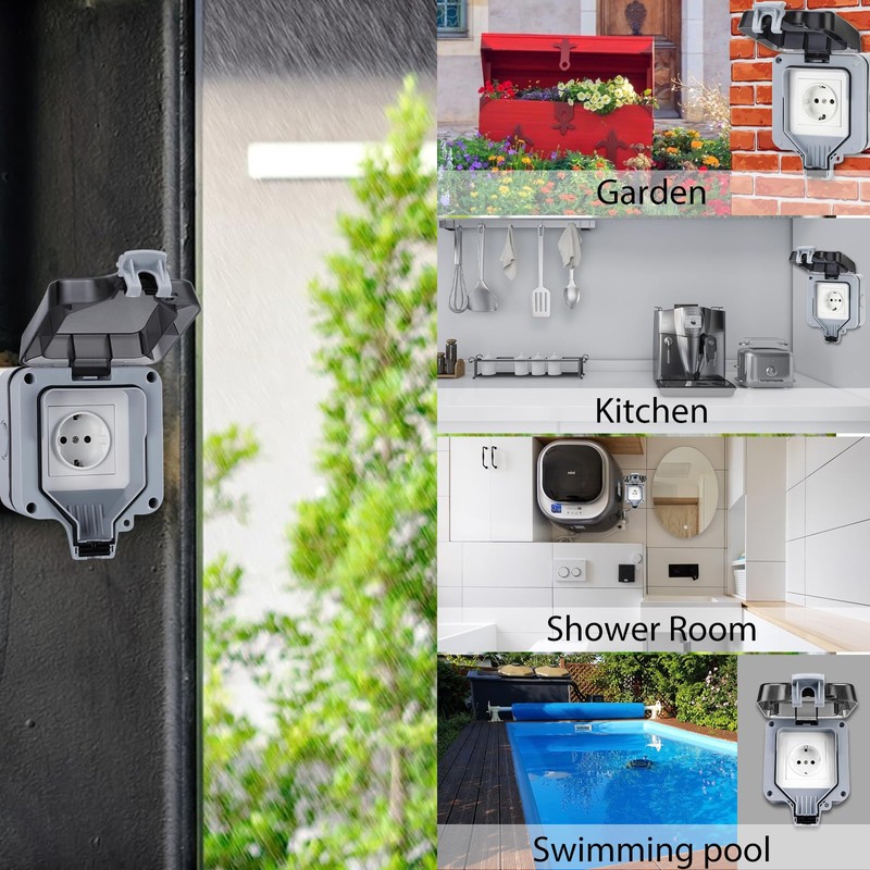 Outdoor Socket, Waterproof, Pack of 2 Outdoor Sockets, IP66 Garden