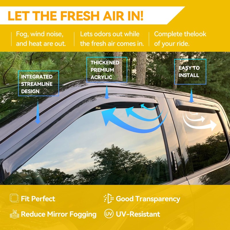 CMVT Auto Window Visor for 2009-2015 Nissan Maxima, Out-Channel Rain