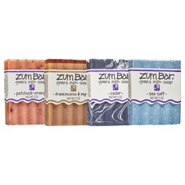 Indigo Wild Zum Bar Goat's Milk Soap - Earth and Sea Blends - Frankincense and Myrrh, Sea Salt, Patchouli-Orange, Cedar - 3 oz (4 Pack)