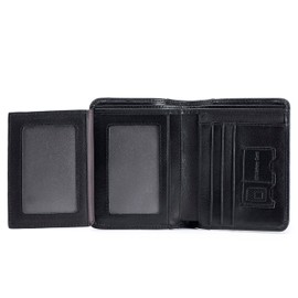 SCHLATUM Mens Slim Bifold Wallet Genuine Leather RFID Front Pocket Billfold Wallet with 2 ID Windows 2 SD Card Holders, Black