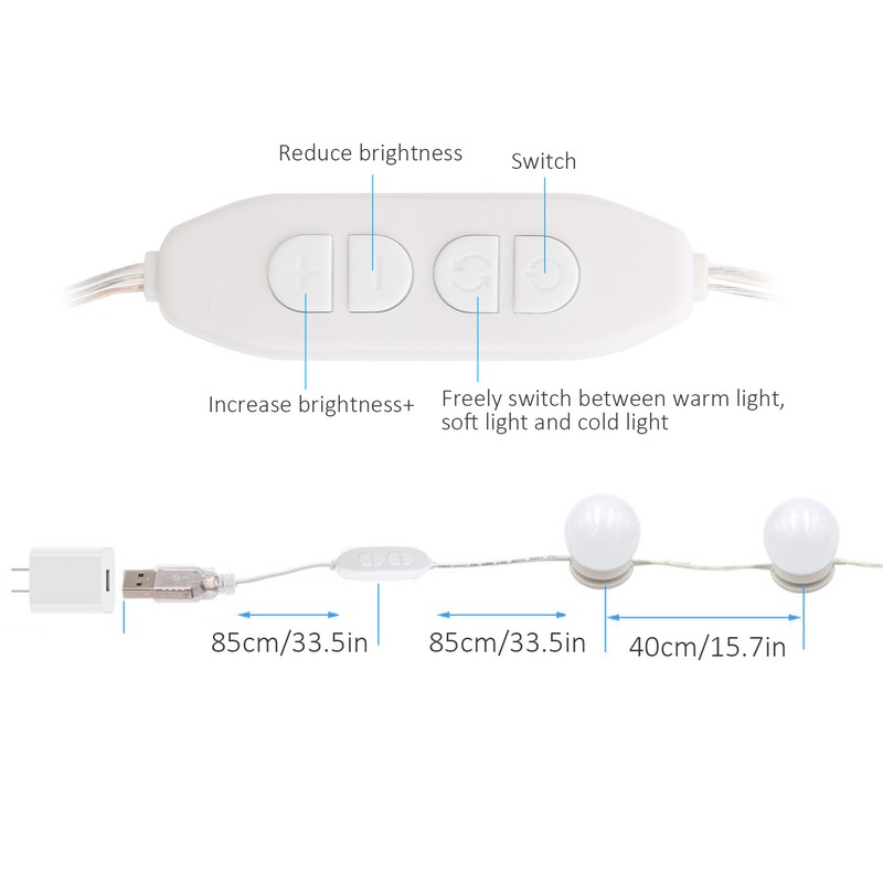 LED Mirror Lights Kit Stick on USB Dimmable Makeup Light
