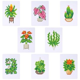 8Pcs Mini Diamond Art Kits Green Plants, Mini Diamond Art Painting Kits for Adults Beginners, 5D DIY Round Drill Diamond Art Set for Home Wall Desktop Decor, 6X8 inches