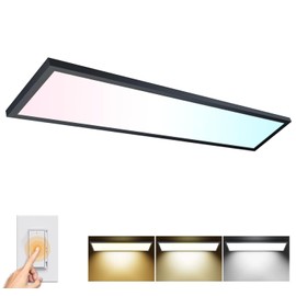 AIKVSXER 1x4 LED Flat Panel Light Surface Mount LED Ceiling, 5500LM 50W TRIAC 10-100% Dimmable, 3000/4000/5000k Selectable Kitchen Ceiling Light Fixtures for Garage/Laundry Black-1PACK