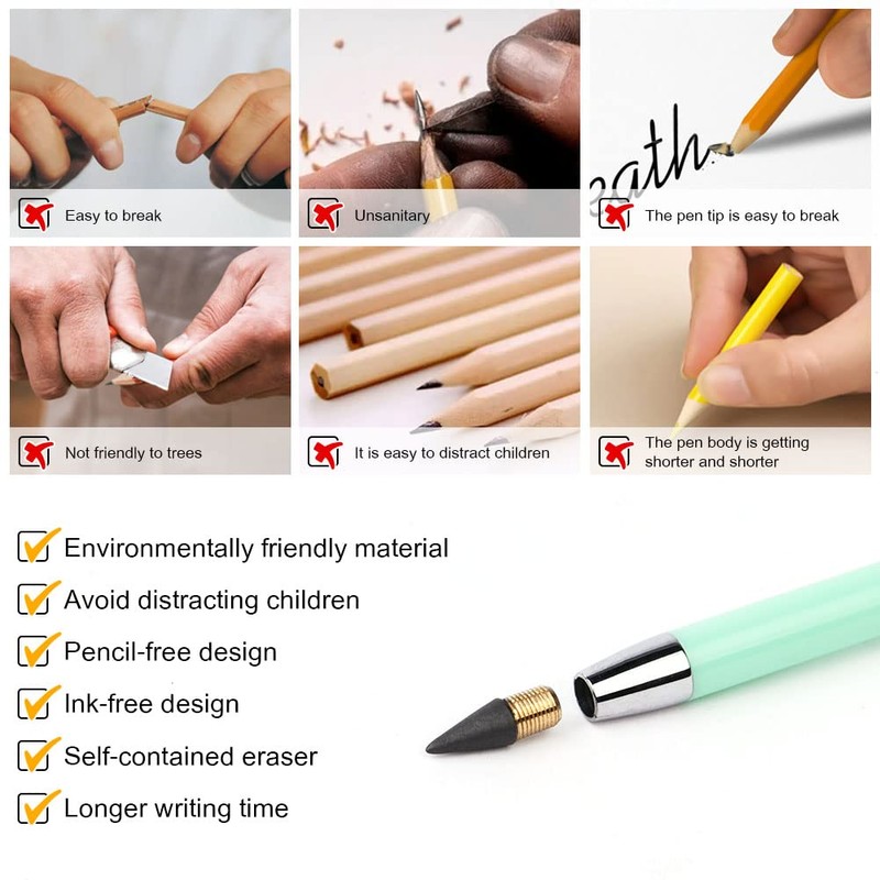 OFFCUP Infinity Pencil,7PCS Inkless Pencil Inkless Forever Pencil with Extra