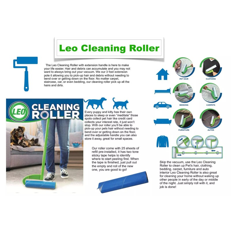 Leo Cleaning Lint Roller Refill 50 Sheets per roll 2/3/6