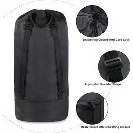 Laundry Bag Backpack with Shoulder Straps and Mesh Pocket Clothes Hamper Bag with Drawstring Closure for College, Travel, Laundromat, Apartment (Charcoal Black)