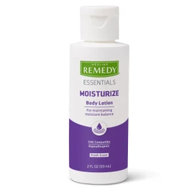 Medline Remedy Essentials Moisturizing Body Lotion (2 oz Bottle), Fresh Scent, Travel-Size, Hydrating, Non-Greasy, For Dry Skin, Hypoallergenic, Men, Women, Elderly