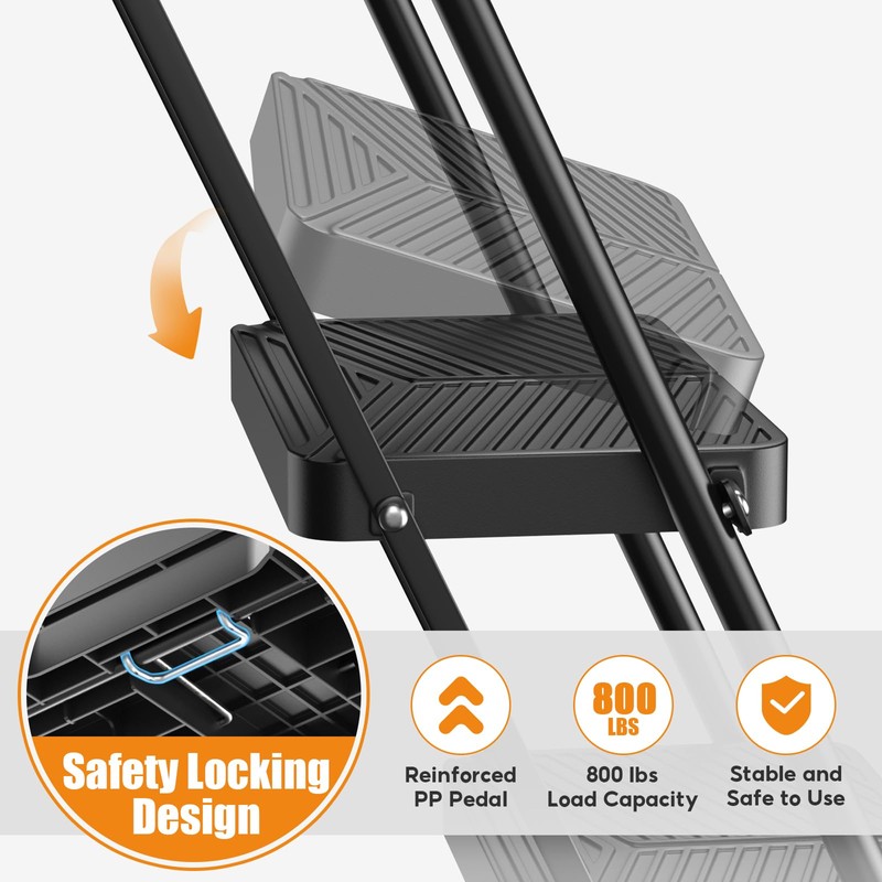 Step Ladder 5 Step Folding with Handrails, 800 LBS Capacity,