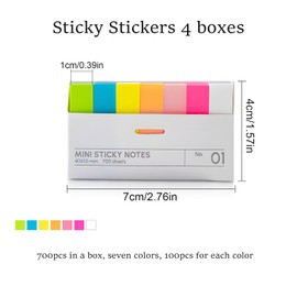 DBAILY Haftstreifen, 2800 Stück Post It, 41 * 11mm Sticky Notes, 7 Farbe Klebezettel, Haftnotizen, Farbig Notizblöcke Studium Must Haves für Schulsachen, Büro, Hause
