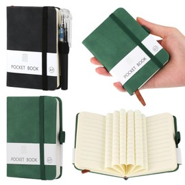 HOCUCHELAND 2 stück Notizbuch Klein, Hardcover Notizbuch A7 Notizblock Klein mit 200 Seiten, Mini Notizbuch Notizbuch mit Elastischem Verschlussband und Stifthalter, Notizbuch mit Stift für Männer Frauen