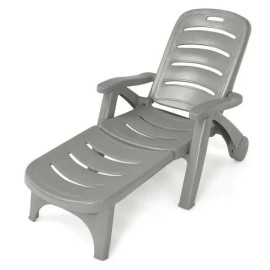 5 Position Adjustable Folding Lounger Chaise Chair with Wheels for Outdoor Sun Loungingcolor: Gray Color