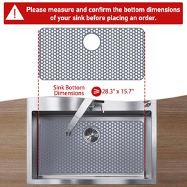 Bestjing Silicone Sink Protectors for Kitchen Sink with Rear Drain - 28.3"x 15.7" Kitchen Protector Accessory, Non-Slip Heat Resistan Mat for Bottom of Farmhouse Stainless Steel Porcelain(Rear Hole)