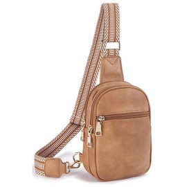 Telena Small Sling Bag for Women Vegan Leather Fashionable Fanny Pack Crossbody Bags for Women Chest Bag for Travel Sling Purse - Color: Light Brown