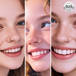 Melighting 20G Nose Ring Hoop 925 Sterling Silver Seamless Open Nose Piercing Dangle Butterfly Helix Earring Clear CZ 8 mm Cartilage Stud Nose Jewelry for Women