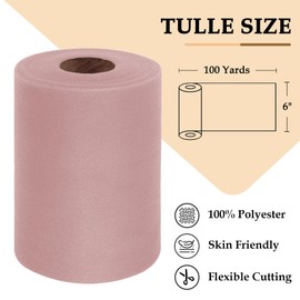 Dusty Rose Tulle Fabric Roll 6 Inch by 100 Yards (300 feet) Sheer Netting Spool for Tutu Skirt Gift Wrapping Wedding Baby Shower Party Decorations DIY Crafts