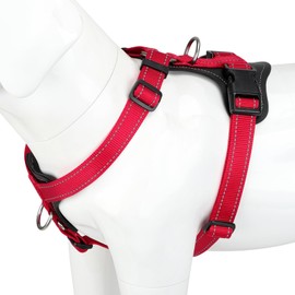 Plutus Pet Adjustable No Pull Dog Harness with Leather Accents, Heavy Duty Reflective Nylon Vest for Training, Hiking, Easy Walk Harness for Small, Medium, Large Dogs (Red, XL)
