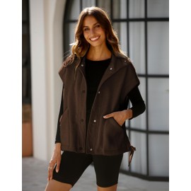 OPCAKM Women's Fuzzy Fleece Vest Oversized Sleeveless Sherpa Jacket Warm Button Down Gilet Outerwear with Pockets(Brown-M)