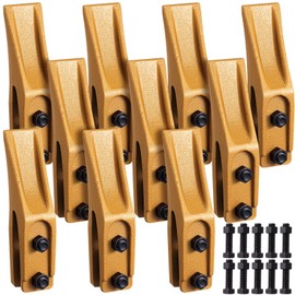 10 Set Excavator Bucket Teeth Skid Steer Backhoe Bolt on Bucket Tooth with Pins, Mini Trenching Excavator Accessories (Yellow Style)