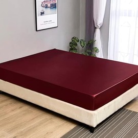 JUWENIN Luxury Silk Satin Deep 12" Skin Beauty Hair Health Face Care Hypoallergenic Fitted Sheet (King, Burgundy)