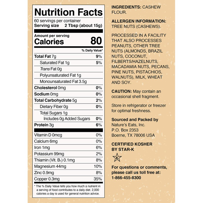 Nature's Eats Cashew Flour Finely Ground, 32 Ounce