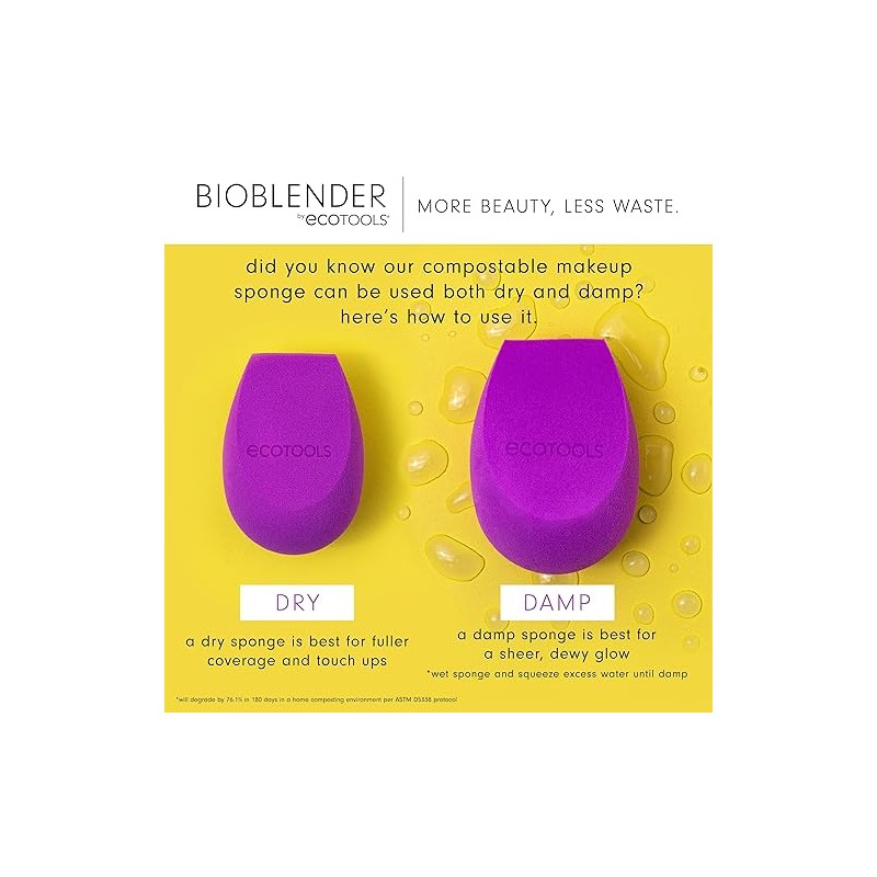 EcoTools, Bioblender Duo, Esponja para Difuminar y Mezclar Maquillaje, Dúo