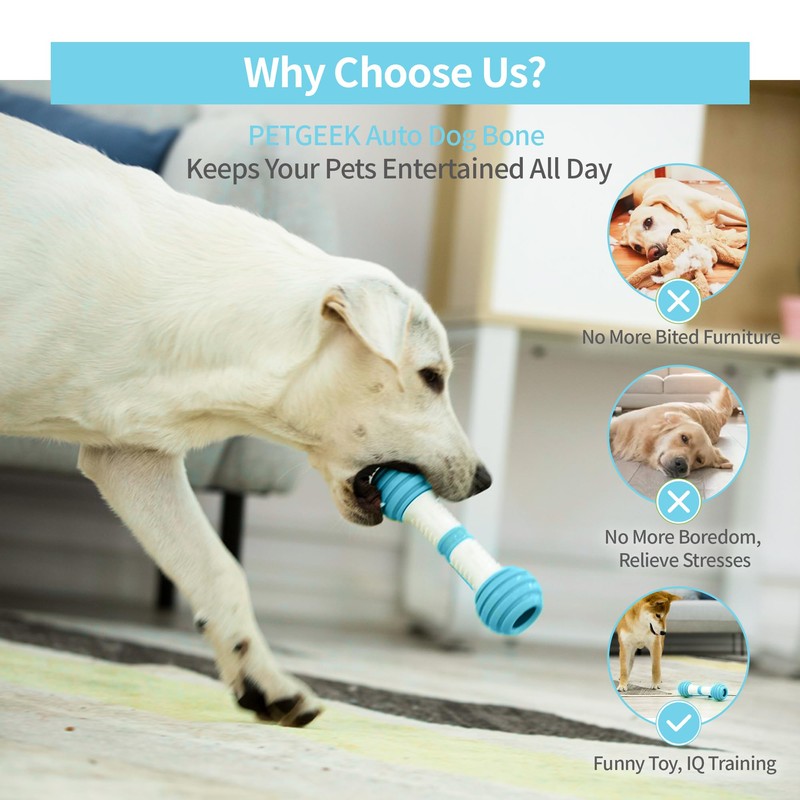 PETGEEK Interactive Dog Bone Toy, Automatic Dog Chase Toy, Electronic
