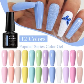 MEET ACROSS 12 Colors Gel Nail Polish Set, All Seasons Shades Orange Pink Yellow Macaron Gel Nail Soak Off Gel Polish Nail Art Design Salon Home Manicure Kit