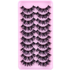 10 Pairs Clear Band Russian Strip Lashes 6D False Eyelashes Natural Fake Lashes Soft Reusable Fake Lashes Pack Makeup (AW1A)