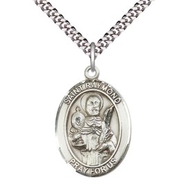 Saint Raymond Nonnatus Medal Necklace – 24" Endless Light Endless Rhodium Plated Chain – Patron Saint of Infants & Childbirth – Exquisite Religious Jewelry in Velvet Gift Box