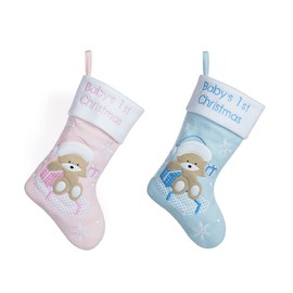 NEWYIFENG Babys First Christmas Stocking 2022 | 2 Pack My First Gift Bag Baby Girls and Baby Boys with Bear | Newborn Christmas Stockings | Baby's 1st Christmas | Blue and Pink