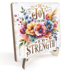 Positive Floral Christian Gifts for Women Religious Bible Verse Wood Sign Rustic Desk Decor Decorative Farmhouse Girls Room Decorations Desk Office Accessories Corner Wooden Plaque with Stand