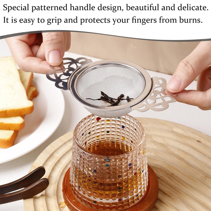 Wumuzai 2 Pack Tea Strainer with Drip Bowl, Stainless Steel