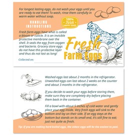 Havongki 100pcs Premium Fresh Farm Eggs Handling Care Instructions Cards Labels Accessories | 4 6 12 15 18 30 48 50 Egg Blank Cartons Basket Box Container Storing Extra Organizer (M05-1CH)
