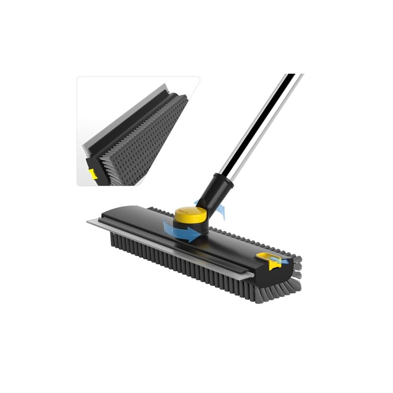 Scrub Brush with Long Handle, Floor Scrub Brush Squeegee Broom
