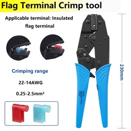 smseace Flag Terminal Crimper AWG 22-14 (0.5-2.5mm²) Electrical Crimping Tool for right angle spade connector Ratchet Terminal Crimper