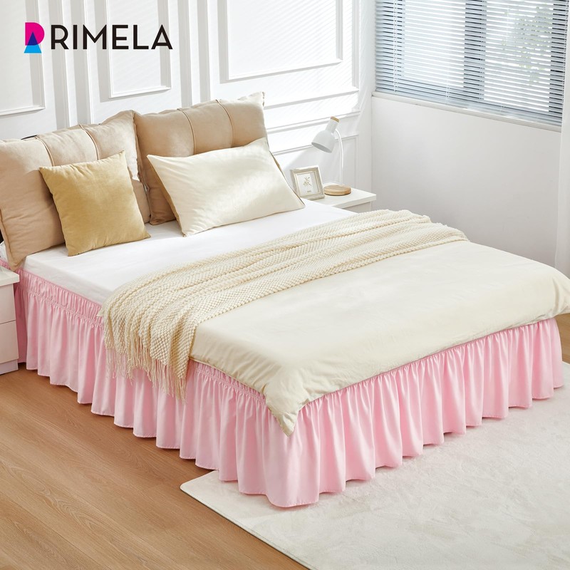 RIMELA Pink Bed Skirt Queen Size 15 Inch Drop Elastic
